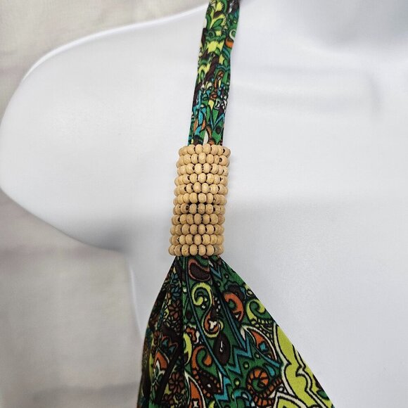 Claudia Richard Green Brown Retro Maxi Dress Halter Beaded Hippie Festival L - Picture 3 of 12